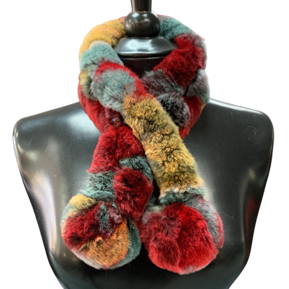 Genuine Rabbit Fur Pom Pom Scarf